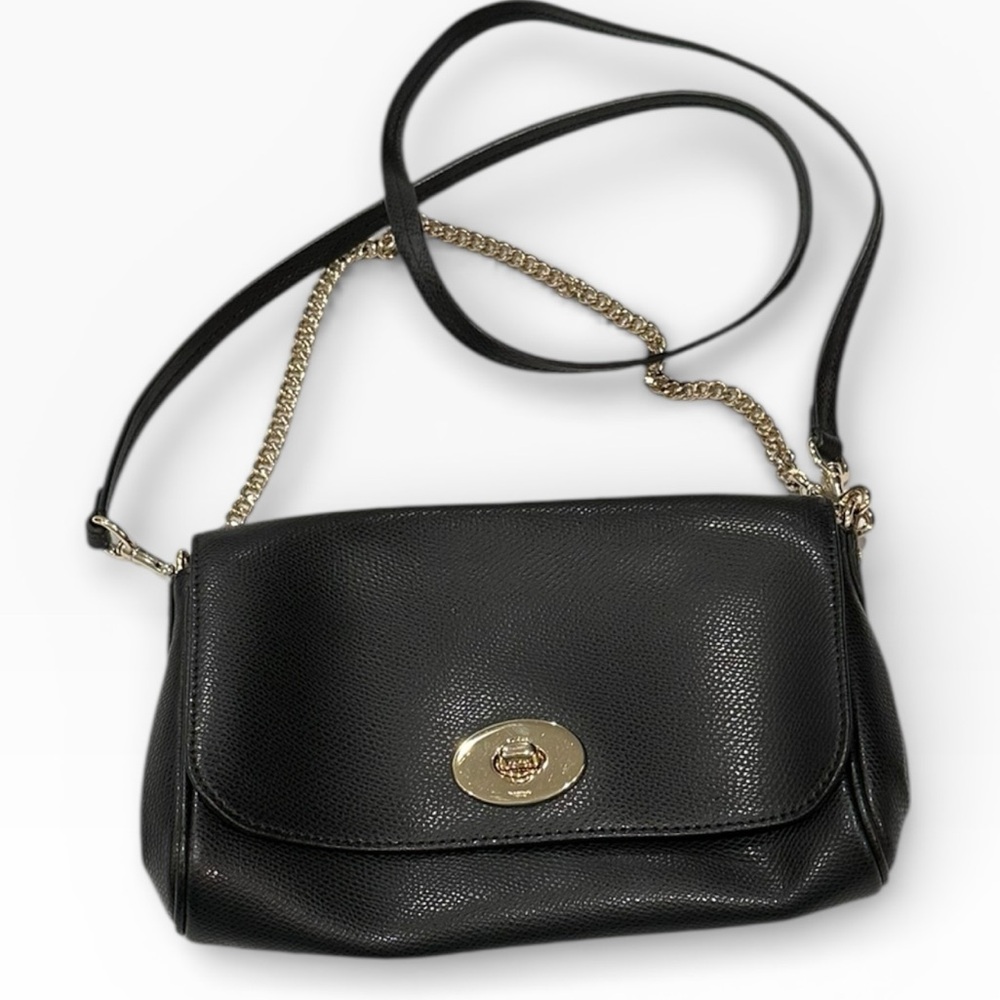 Vintage Coach Black Leather Turnlock Chain Crossbody Bag